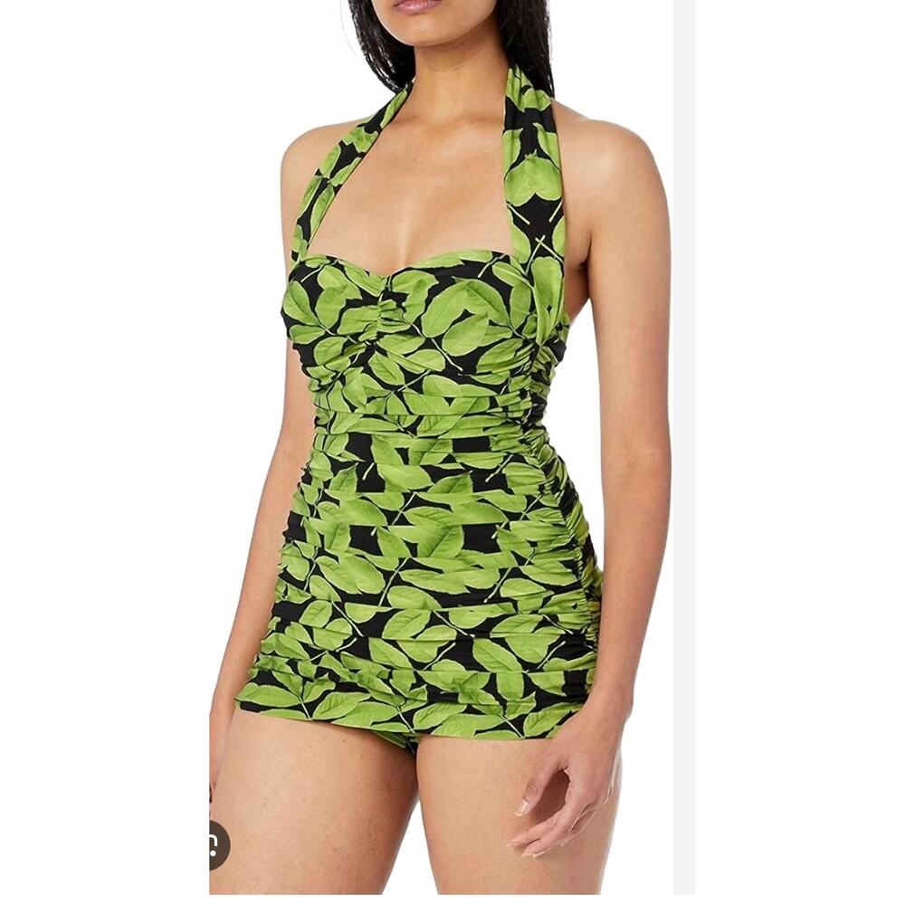 Norma Kamali green black tree leaf dress swimsuit size M